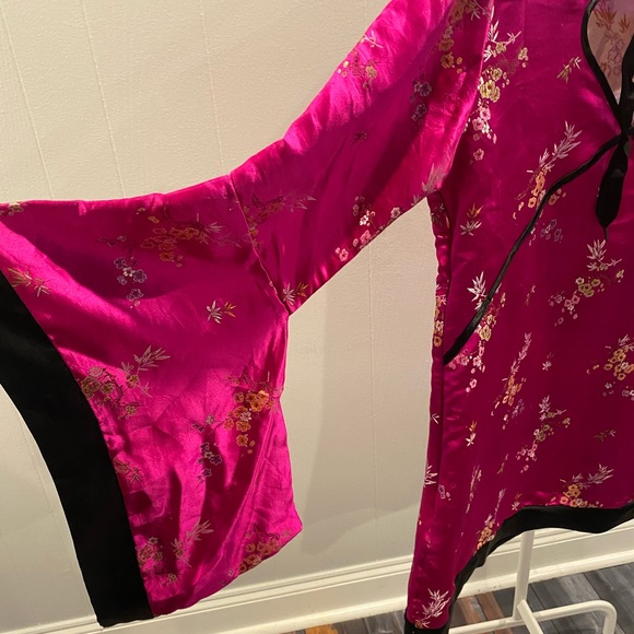 Fuchsia floral print kimono shirt with bell sleeves size L - Picture 4 of 4